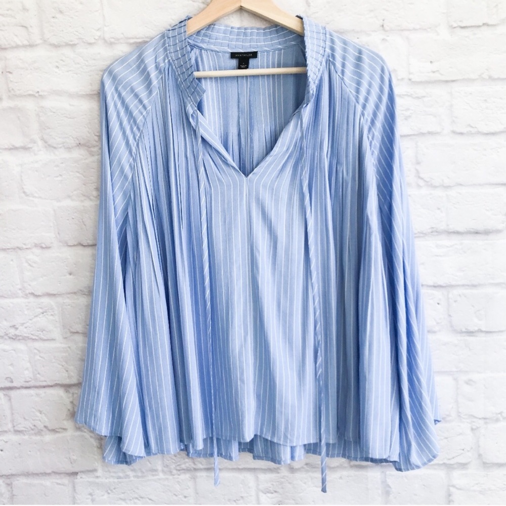 Ann Taylor Stripe Pleated Collar Blouse